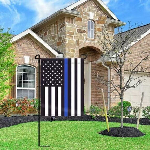 Flag US Thin Blue Line Thin Patriotic Yard Lawn Garden Outdoor Indoor Blue Black - Picture 10 of 16
